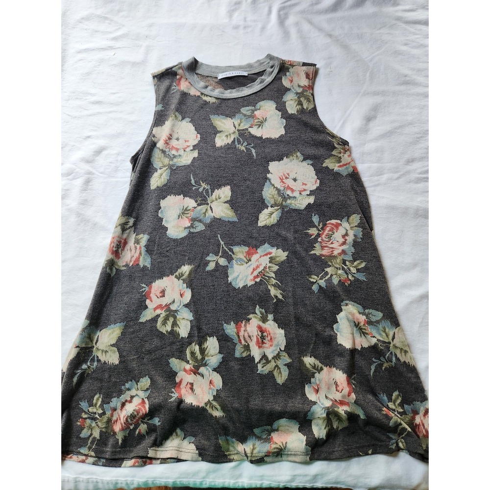 Chris & Carol Women Gray Floral Sleeveless Swing Top Tank L  Made in USA